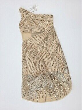 Bob Mackie One-Shoulder Champagne Sequin High-Low Dress